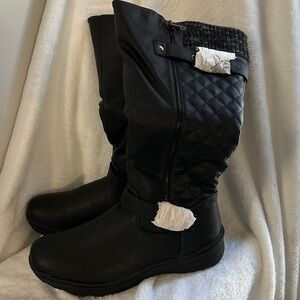 Dream Pairs Black Quilted Mid-Calf Boots with Knit Cuff